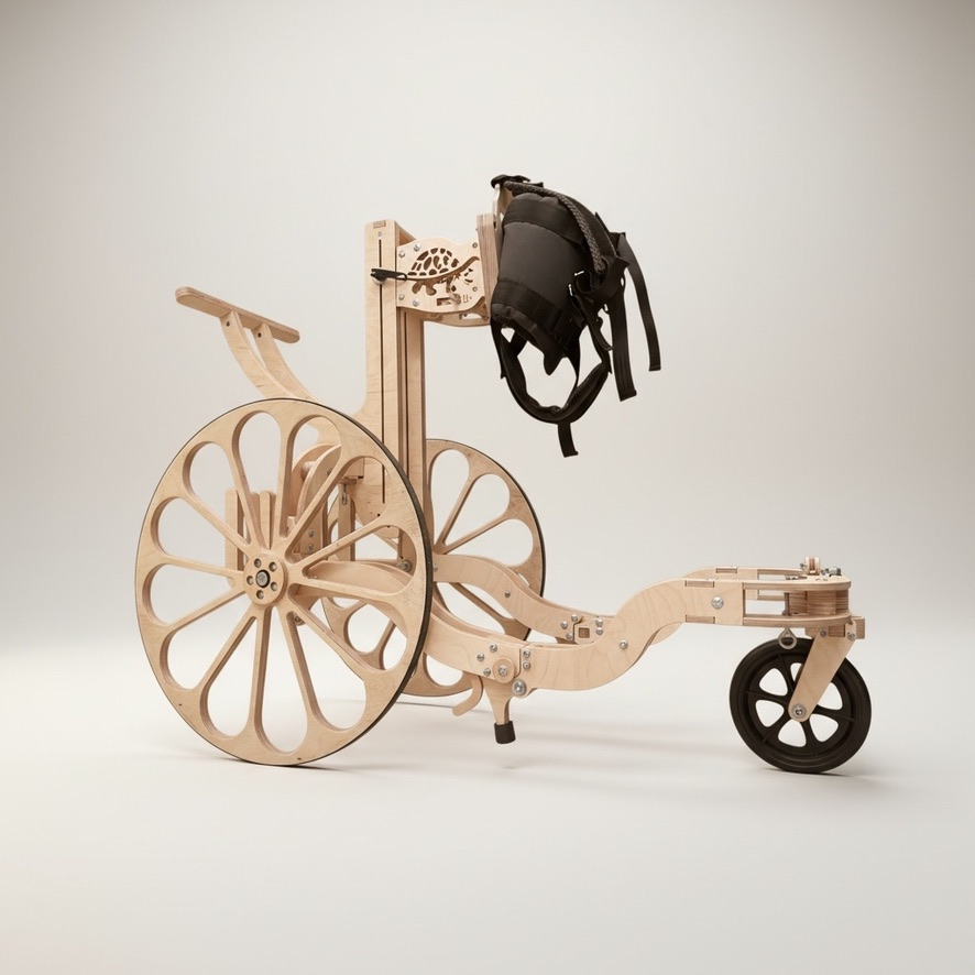 The Leonardo wooden gait trainer in action