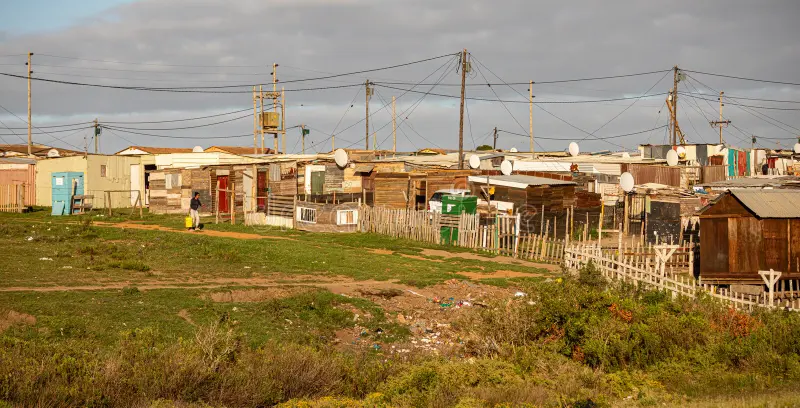 Informal settlement on the outskirts of the South African city of Jeffreys Bay.